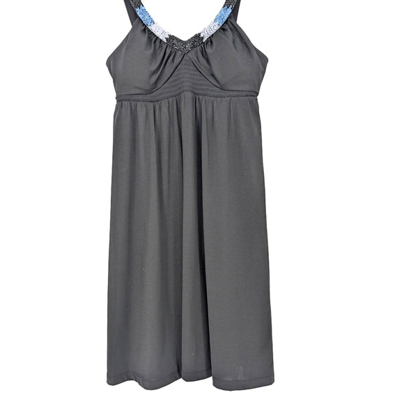 VTG Y2K Candies Black Beaded Neckline Babydoll Baddie Jersey Mini Dress Medium - Picture 5 of 8